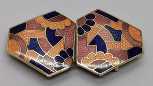 Vtg 1940s Art Deco Geometric Bronze Pink Orange & Blue Enamel Ladies 53mm Buckle - Picture 1 of 10