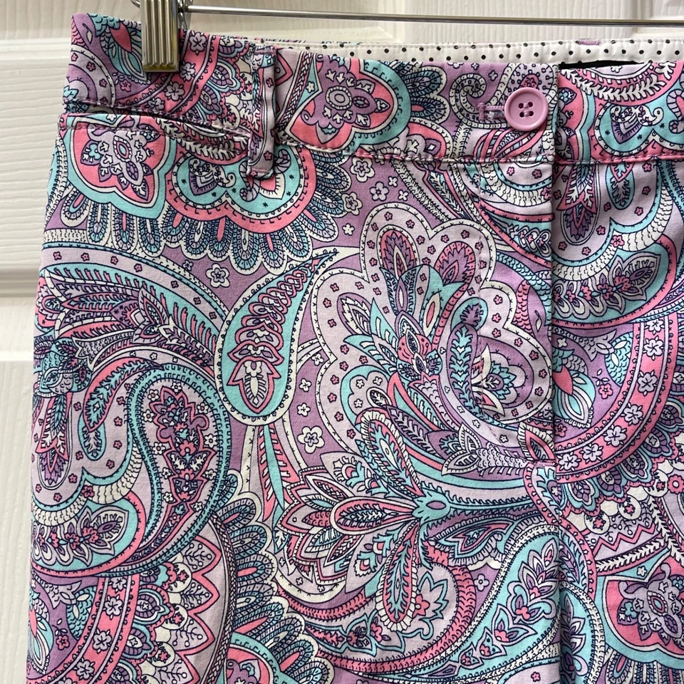 Pantalones Talbots Para Mujer 10 Azul/Rosa Paisley Corte Perfecto Elastizado Cintura Preppy Foto 1 de 4