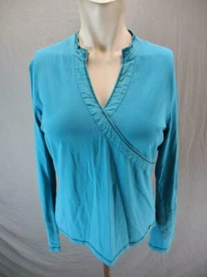 Camiseta Jersey Lole Talla L Mujer Azul Atlético Algodón Manga Larga Cuello en V 6G549 Foto 1 de 4