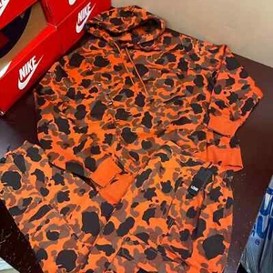 LCKR Mens Orange Camo Long Sleeve Hoodie & Jogger 2 Pcs Tracksuit Set Size L - Picture 1 of 1