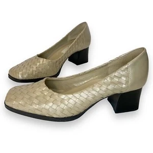 Pesaro | Woven Light Taupe Block Heel Pumps | Size 5.5 - Picture 1 of 10