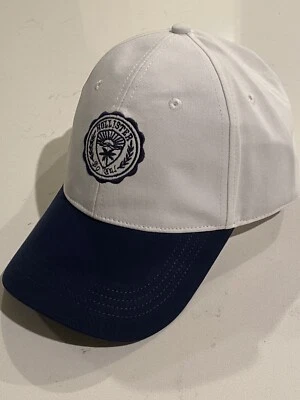 Chapéu de beisebol Hollister masculino novo com etiquetas azul marinho e branco algodão ajustável lona tamanho único. - Imagem 1 de 4