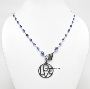 Colgante sólido de diamantes de tanzanita de forma redonda de plata de ley 925 collar regalo - Imagen 1 de 10
