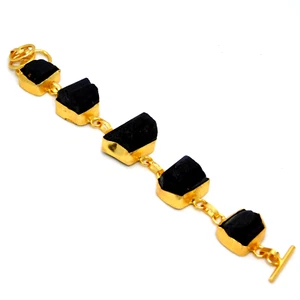 Brazalete de piedras preciosas áspera turmalina negra "7" enchapado en oro joyería regalo JP11073 - Imagen 1 de 4