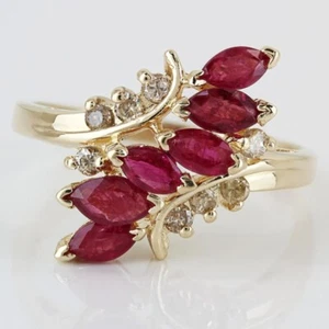 14KYG Marquise Ruby + Diamond Wedding Anniversary Cocktail Ring Gift - Picture 1 of 7