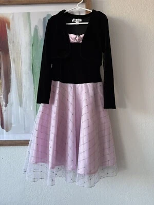 Amy Byer 正式派对礼服粉色和黑色女孩 7 码闪光水钻 — 第 1/4 张图片