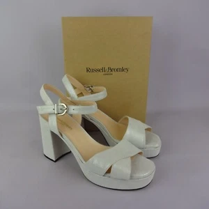 Russell & Bromley Zapatos Plateados Topform Gamuza Cuero Tacón Sandalias - Imagen 1 de 5