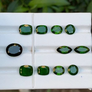Deep Vivid Green Natural Diopside Garnet Loose Gemstones Well Matched Pairs 25Ct - Picture 1 of 12