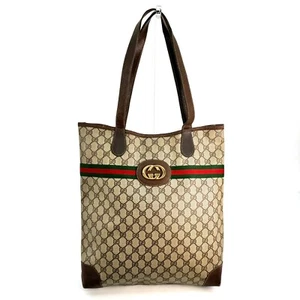 Vintage GUCCI GG pattern sherry line tote bag PVC leather canvas brown authentic - Picture 1 of 14