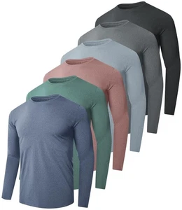 Kinglaman 6 Pack Men's Long Sleeves Dry Fit Shirts, UPF 50+ Rash Guard Swim S... - Picture 1 of 7