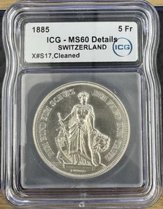 1855 Swizwerland 5 FR ICG MS60 Details X#S17 Looks Pl Rare - Picture 1 of 2