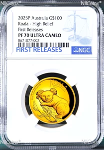 2025 Australian Koala 1oz Gold Proof High Relief $100 COIN NGC PF70 FR Blue LB - Picture 1 of 4