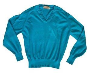Maglione maglia vintage Alan Paine 44” blu medio 100% cotone Inghilterra - Foto 1 di 7