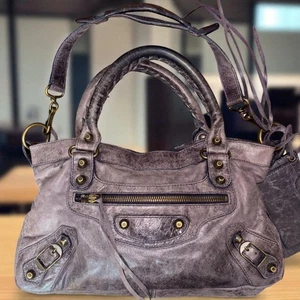AUTH Balenciaga The First Bag Purple 2Way travel hand shoulder bag w/o Mirror - Picture 1 of 8