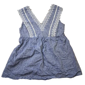 Isabel Maternity Embroidered Chambray Sleeveless V-Neck Blouse Shirt Blue Size S - Picture 1 of 11