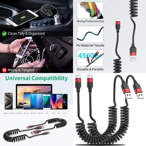 Cavo USB C a spirale per auto tipo C cavo di ricarica ricarica rapida per iPhone 16/15... - Foto 1 di 8