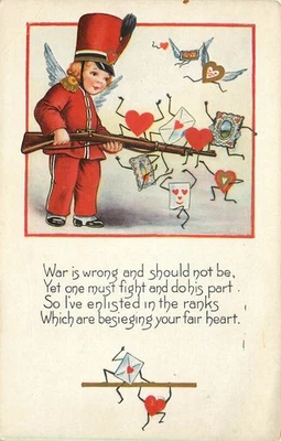 Tarjetas postales Whitney soldado Cupido conduce tarjetas antropomórficas de San Valentín asedio Foto 1 de 2