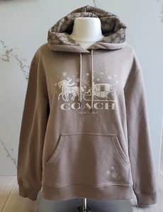 Coach Signature Hoodie Damen S braun Pferdeschlitten Logo Pullover Kapuze Sweatshirt - Bild 1 von 8