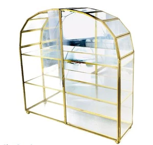 VTG MCM Hollywood Regency Gold Brass Mirrored Glass Curio Display Case Cabinet - Picture 1 of 11