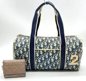 Auth Christian Dior Trotter Navy No.2 Boston Bag/Khaki Compact Wallet NS040792 - Picture 1 of 24
