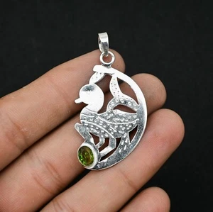 Peridot Gemstone Duck 925 Sterling Silver Handmade Jewelry Pendant Gift For - Picture 1 of 4