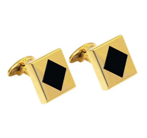 Rhombus Black Onyx In Solid 10K Yellow Gold Men's Square Earrings