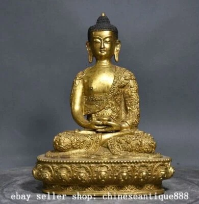 8.6" Antiguo Templo Budista Tíbet Bronce Dorado Sakyamuni Amitabha Buda Estatua Foto 1 de 4