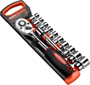 12Pcs 1/2 Inch Ratchet Socket Wrench Set, Drive Socket Set with 10 Sockets 10-15 - Picture 1 of 8