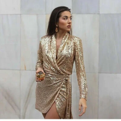 Zara Doré Court Sequin Robe TAILLE XS Ref 2251 028 - Photo 1/4