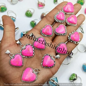 Turquoise Gemstone 925 Sterling Silver Plated Handmade Heart Pendants & Ring Lot - Picture 1 of 3