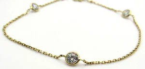14k Yellow Gold Bezel Set Cubic Zirconia Gemstone Ladies' Bracelet Estate - Picture 1 of 9