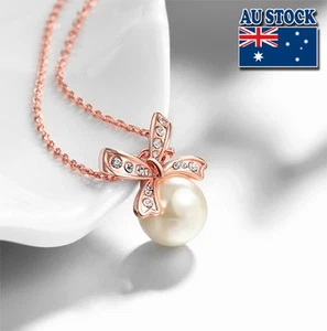 18K Rose Gold Filled Fashion Pearl Necklace Filled with Crystal - Picture 1 of 9