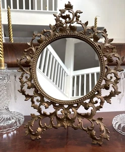 "Espejo de tocador Art Nouveau caballete espejo 16,75"" motivo de hoja acabado latón mate" - Imagen 1 de 7