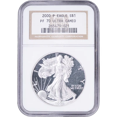 2000 P American Proof Silver Eagle ~ NGC PF70 Ultra Cameo - Brown Label - Image 1 of 2