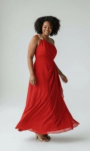Xscape Formal Evening Gown Elegant One Shoulder Red Rhinestone Ruched 20W NEW - Picture 1 of 11