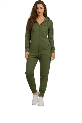 单件军队连身裤连帽衫绿色补丁口袋男女通用女式 S 码 — 第 1/4 张图片