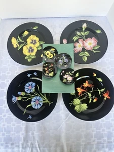Juego de 4 platos de postre de porcelana vintage Tiffany & Co Wildflowers florales negros - Imagen 1 de 12