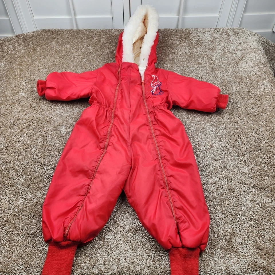 Traje de nieve vintage rojo Sears 12-18 meses traje de invierno acolchado con capucha Foto 1 de 4