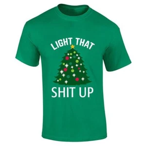 Herren Xmas Light That Tree Up bedrucktes T-Shirt Jungen Kurzarm Oberteil Baumwolle Tee - Bild 1 von 4