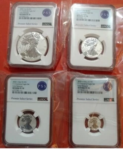 2023 Silver Eagle 4 Coin Set, REVERSE PF, GRADED 70, 1ST FRACTIONAL SET MINTED! - Picture 1 of 6