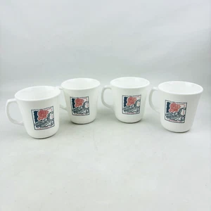 Corelle Corning Rose Duo 4 Mug Lot White Pink Floral USA Made Discontinued - Picture 1 of 8