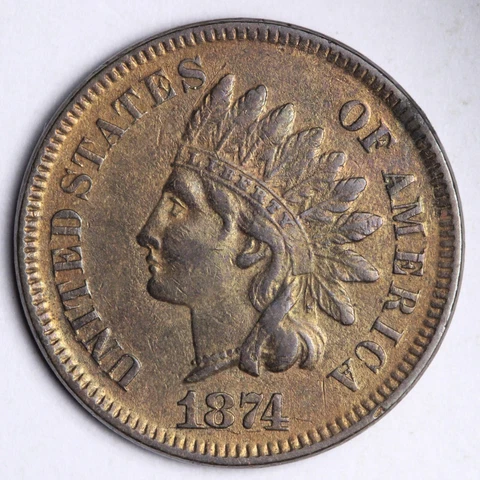 1874 Indian Head Cent Penny CHOICE AU E196 WBH Cover