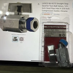 LASCO 06-9273 Wasserzulaufventil 1/4 Umdrehung 1/2" Stahlrohr Zulauf zu 3/8 Comp Leitung - Bild 1 von 7
