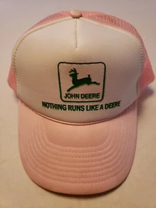 Vtg John Deere Tractor Hat Pink Trucker Snapback Cap Nothing Runs Like A Deere - Picture 1 of 5