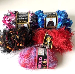 Mixed Lot of Fun Fur/Eyelash Yarns Bernat Boa Blackw/pompoms Patons Chacha Lion - Picture 1 of 3