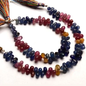 Natural Multi Sapphire Gem 7x5 to 8x6 mm Size Teardrop Cut Briolette 7.5" Strand - Picture 1 of 6