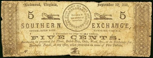 VA 5¢  RICHMOND Virginia Southern Exchange Sylvester P. Cocke Sept 1861 PR60-770 - Picture 1 of 3