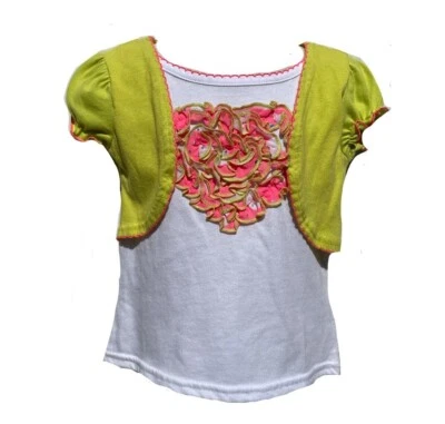 Camisa Dollie & Me Girls Rosa Volantes Corazón Blanco Verde Manga Corta 4T Foto 1 de 4