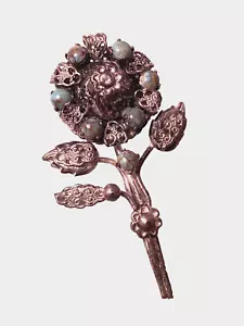Vintage Turquoise Blue stones Silver Metal Flower Design Pin/Brooch Boxed - Picture 1 of 19
