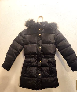 CI Sono Kids Girls SZ 10 Black Fur Lined Hood Full Zip Puffer Coat - Picture 1 of 8
